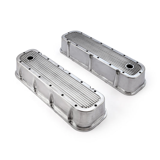Tapas de válvulas de aluminio acanalado pulido para Chevy BBC 454 (altas, con orificio)