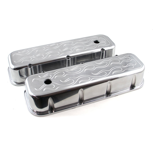 Chevy BBC 454 Aluminum Flamed Valve Cover - Tall w/ Hole