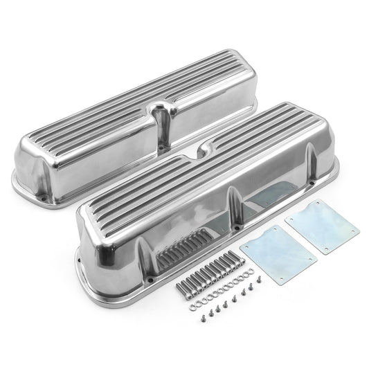 Tapas de válvulas de aluminio con aletas nostálgicas para Ford SB 289 302 351 Windsor, altas y sin orificio