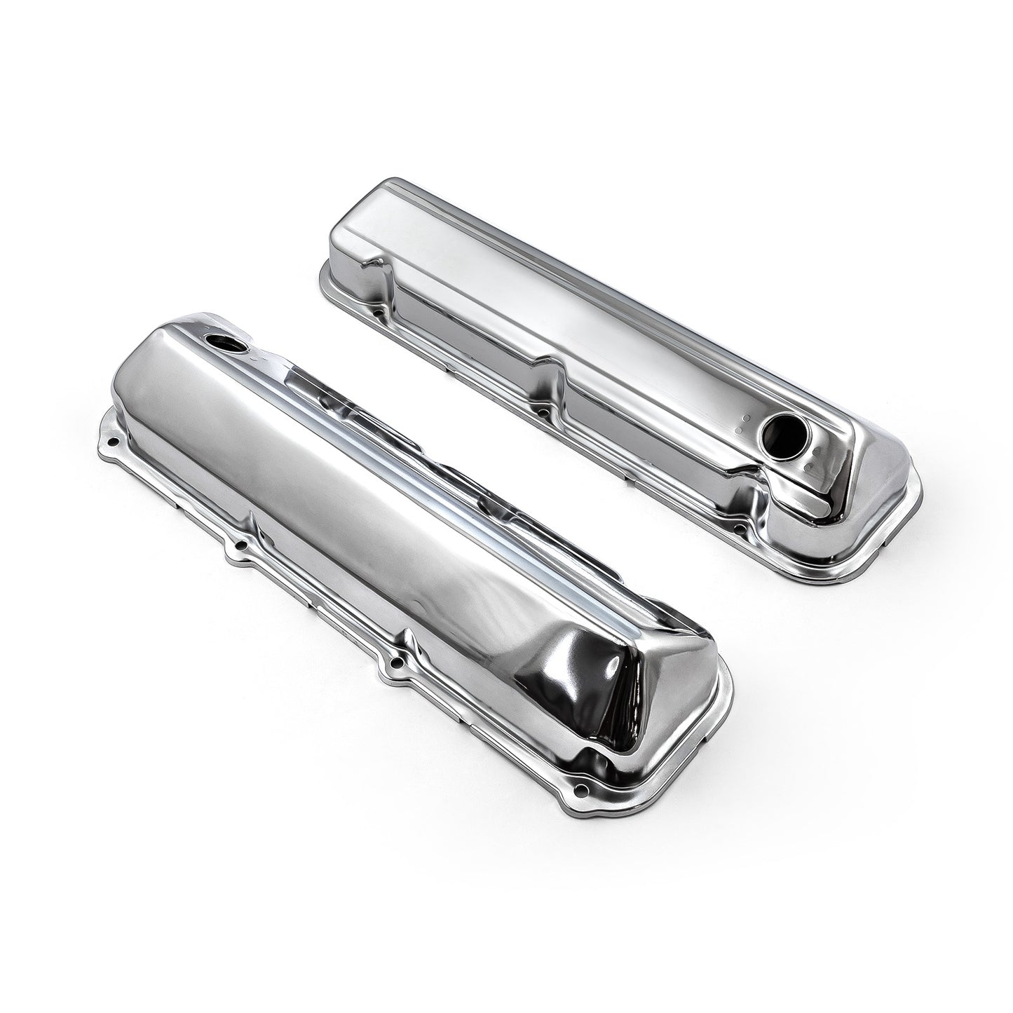Tapas de válvulas de acero cromado Ford 429 460 de 3 1/2" de alto con orificio deflector
