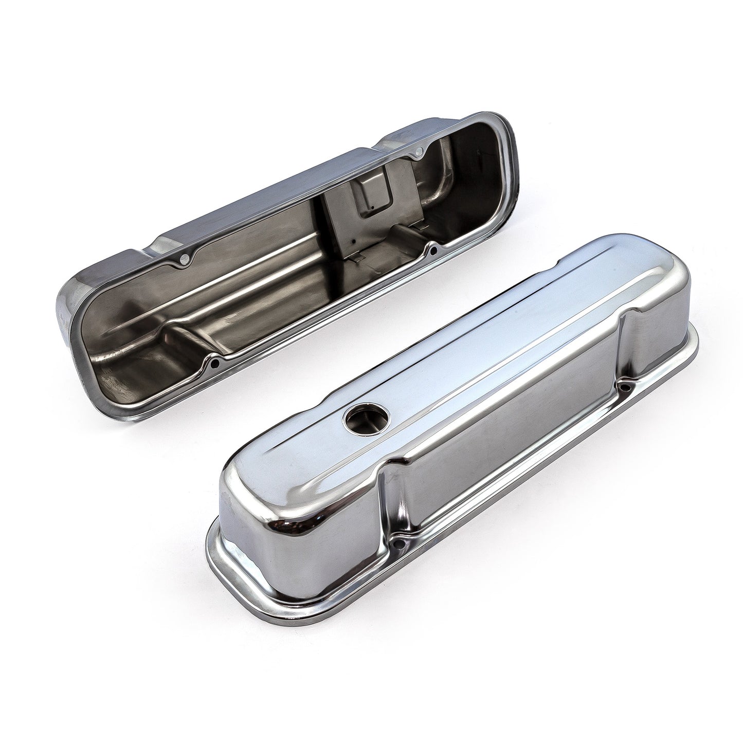 Tapas de válvulas de acero cromado para Pontiac 326, 400 y 455 (8,9 cm de alto, con orificio deflector)