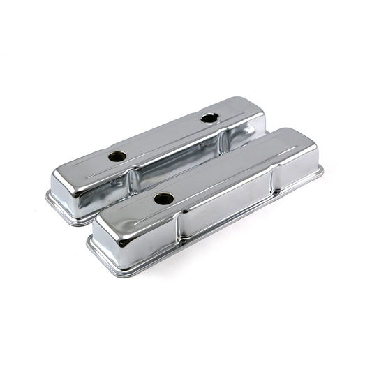 Tapas de válvulas de acero cromado estilo estándar para Chevy SBC 350 (cortas, con orificio deflector)