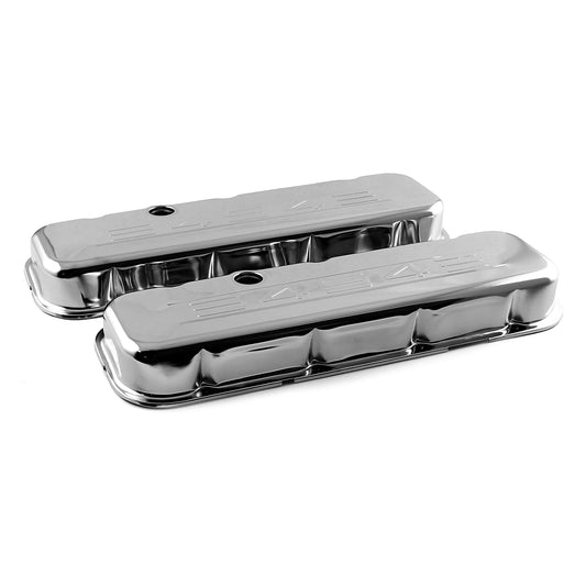Chevy BBC 454 Chrome "454 Stamped" Steel Valve Covers - Short w/ Baffled Hole