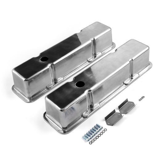 Tapas de válvulas lisas de aluminio pulido para Chevy SBC 350 - Altas con orificio