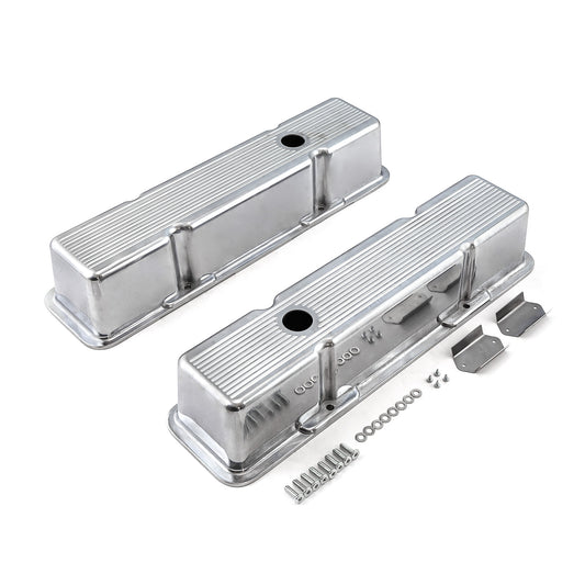 Tapas de válvulas de aluminio pulido fresado con bolas para Chevy SBC 350 - Altas con orificio