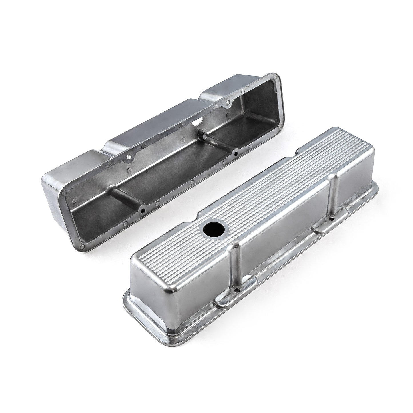 Tapas de válvulas de aluminio pulido fresado con bolas para Chevy SBC 350 - Altas con orificio