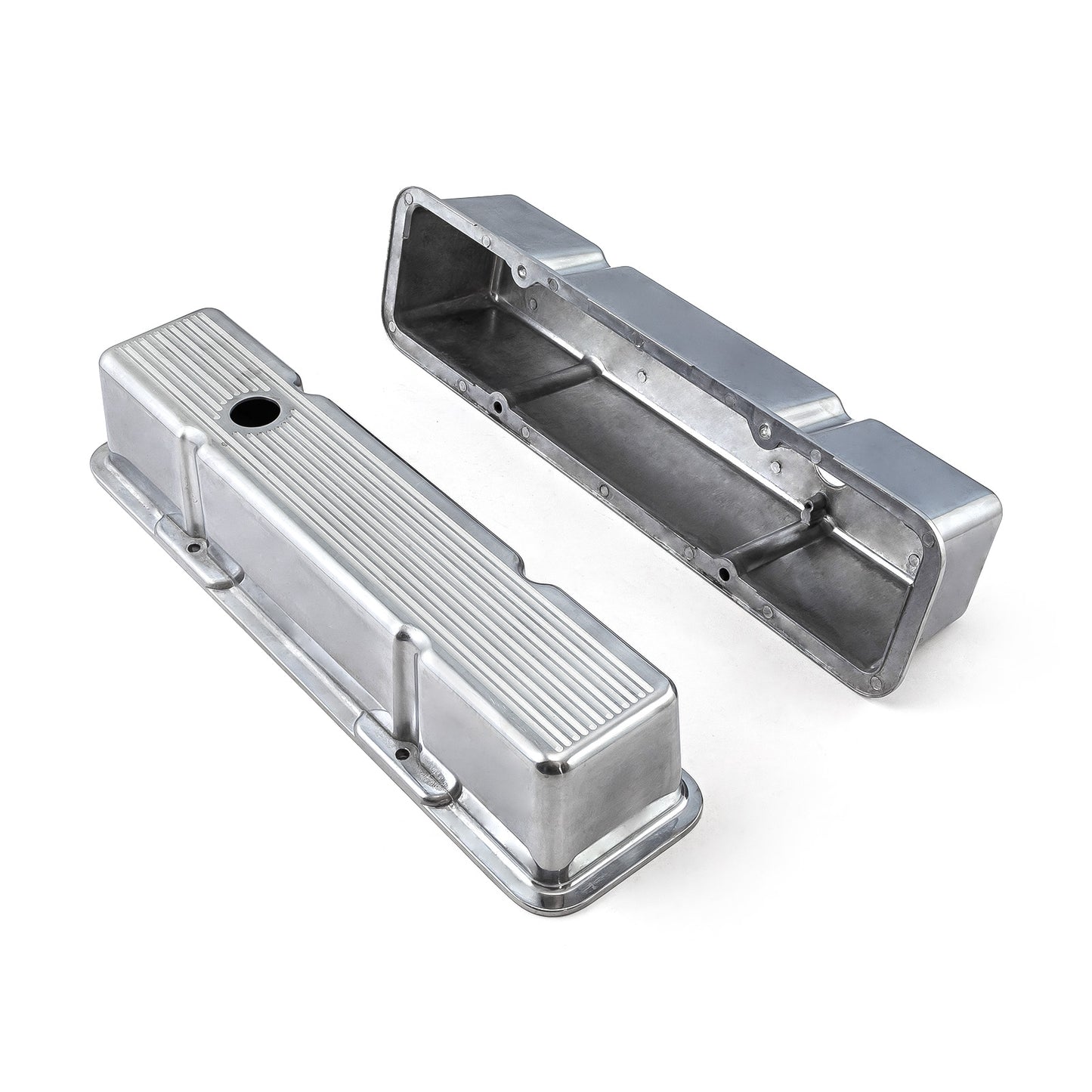 Tapas de válvulas de aluminio pulido fresado con bolas para Chevy SBC 350 - Altas con orificio