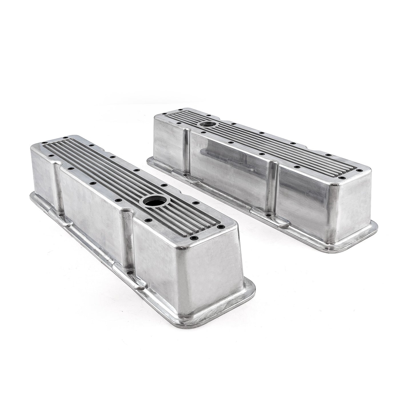 Tapas de válvulas de aluminio acanalado pulido para Chevy SBC 350 (altas, con orificio)