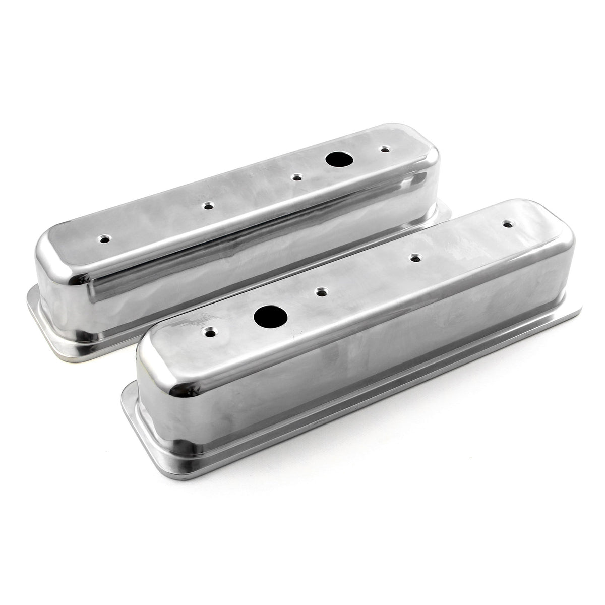 Tapas de válvulas lisas de aluminio pulido con perno central para Chevy SBC 350 - Altas con orificio