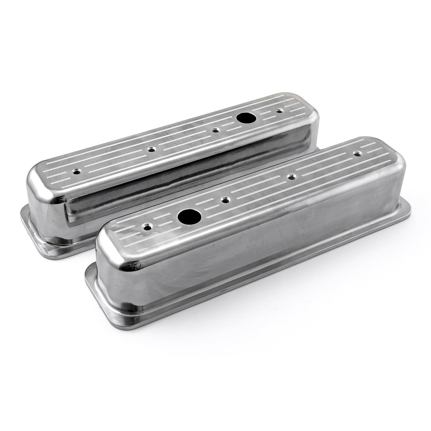 Tapas de válvulas altas con orificio y perno central de aluminio pulido fresado con bolas para Chevy SBC 350