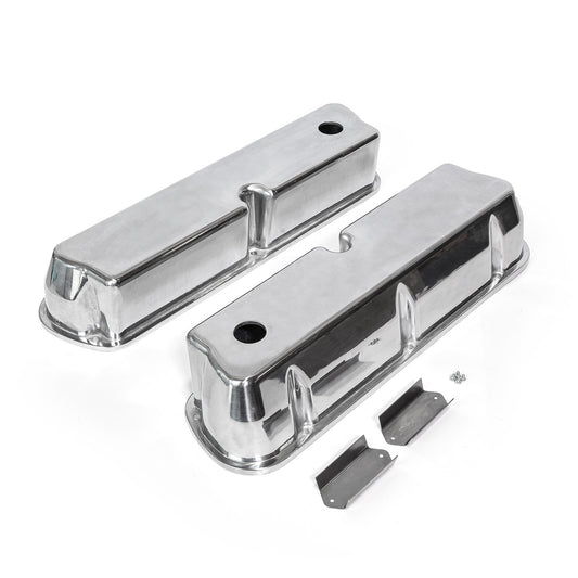 Tapas de válvulas lisas de aluminio pulido Windsor para Ford SB 289 302 351 - Altas con orificio