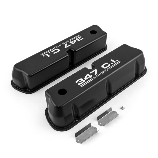 Ford SB 289 302 351 Windsor "347ci." Tapas de válvulas altas de aluminio negro con orificio
