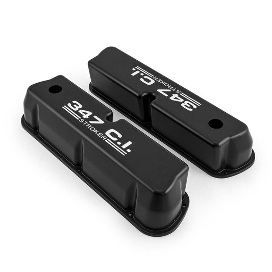 Ford SB 289 302 351 Windsor "347ci." Tapas de válvulas altas de aluminio negro con orificio