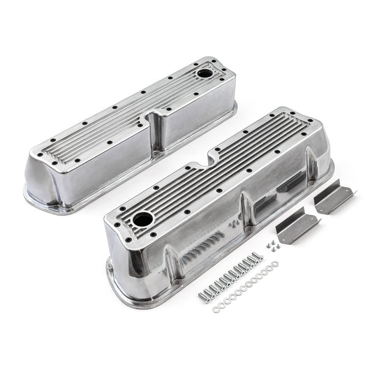 Tapas de válvulas de aluminio acanalado pulido Windsor para Ford SB 289 302 351 - Altas con orificio