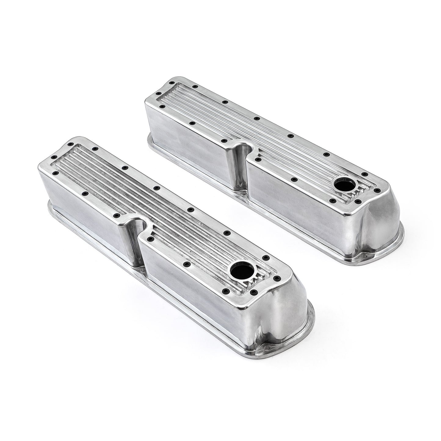 Tapas de válvulas de aluminio acanalado pulido Windsor para Ford SB 289 302 351 - Altas con orificio