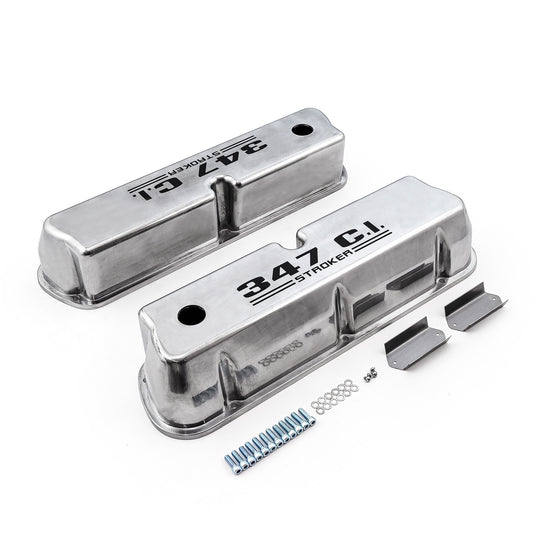 Tapas de válvulas de aluminio pulido para Ford SB 289, 302 y 351w, con letras negras, para motor 347 Stroker