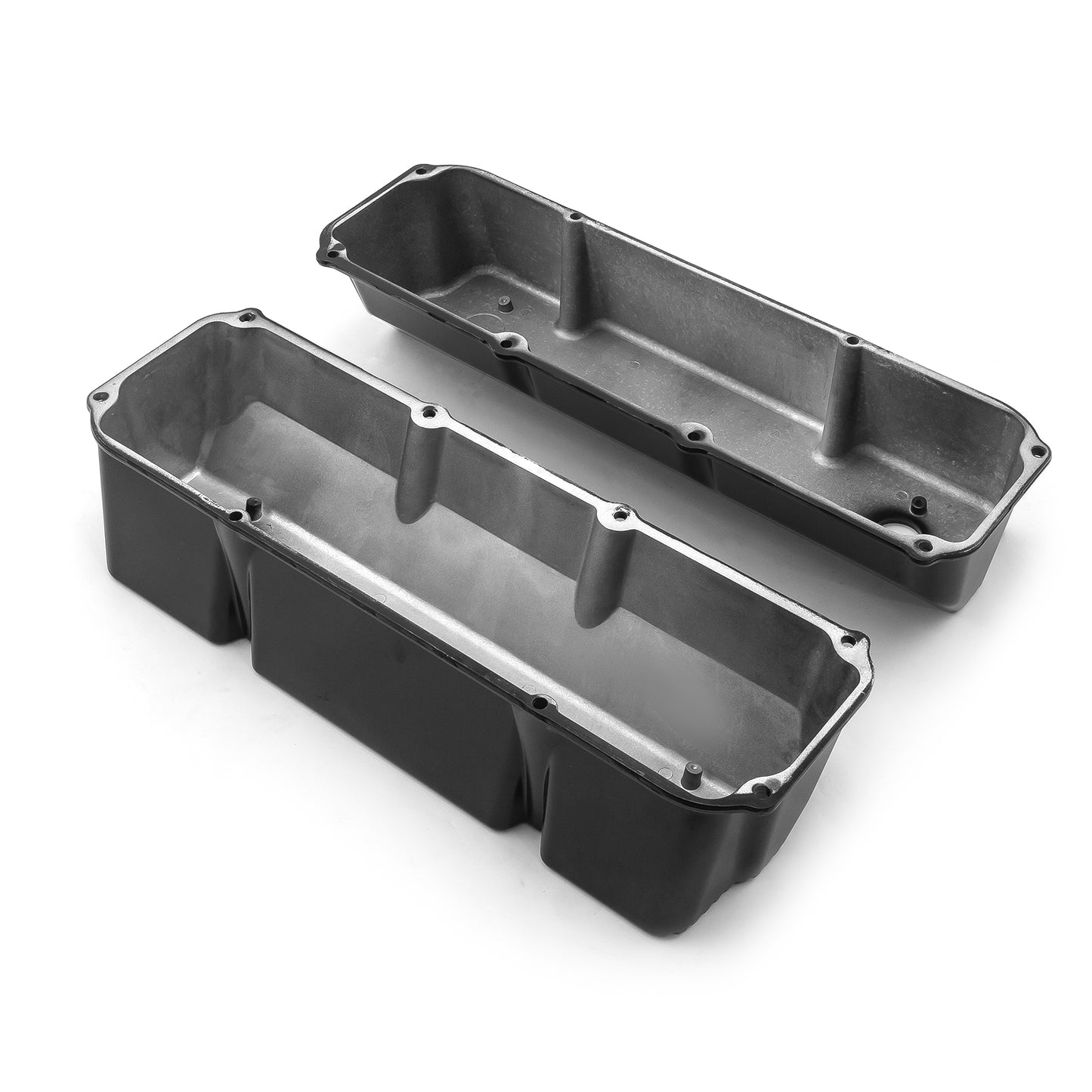 Tapas de válvulas de aluminio con aletas negras para Ford 302 351C Cleveland - Altas con orificio