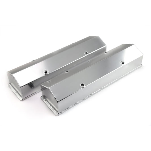 Chevy SBC 350 Polished Long Bolt Fabricated Valve Covers - Tall w/o Hole