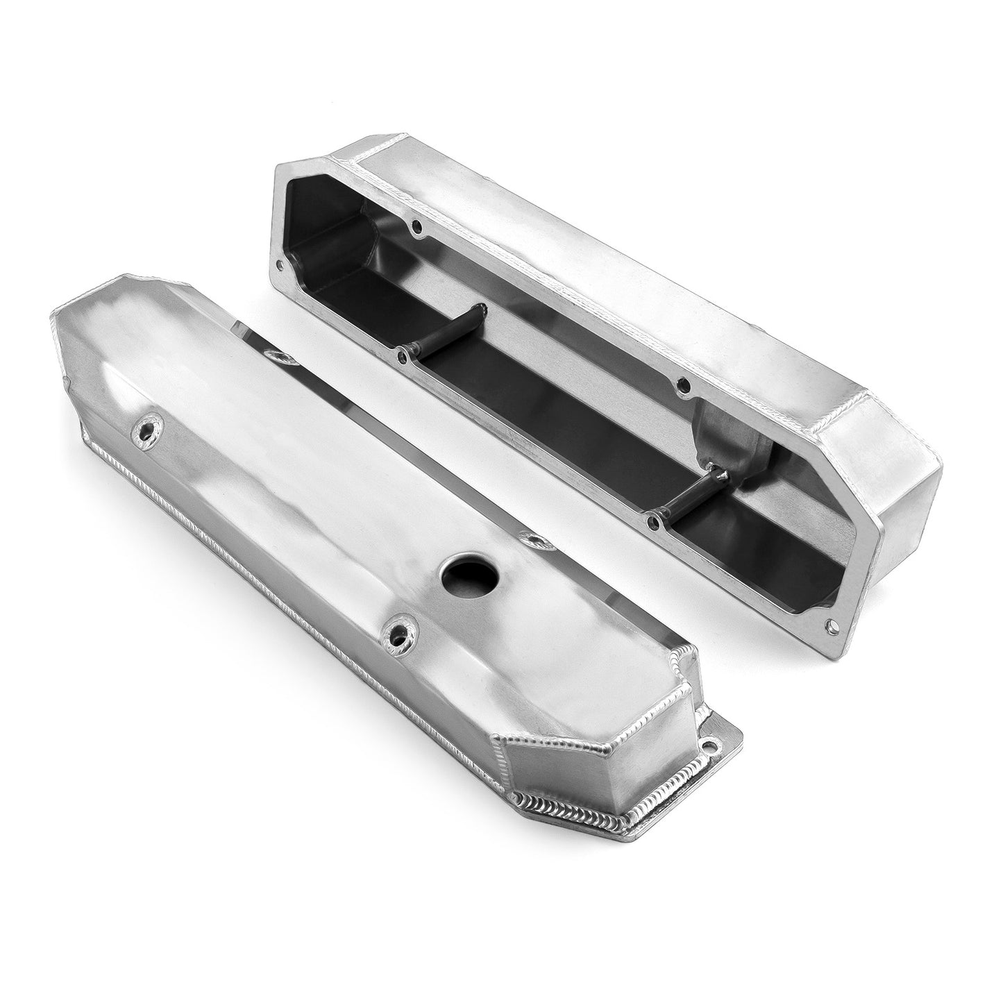 Mopar Chrysler BB 383 440 Satin Fabricated Valve Covers - Tall w/ Hole