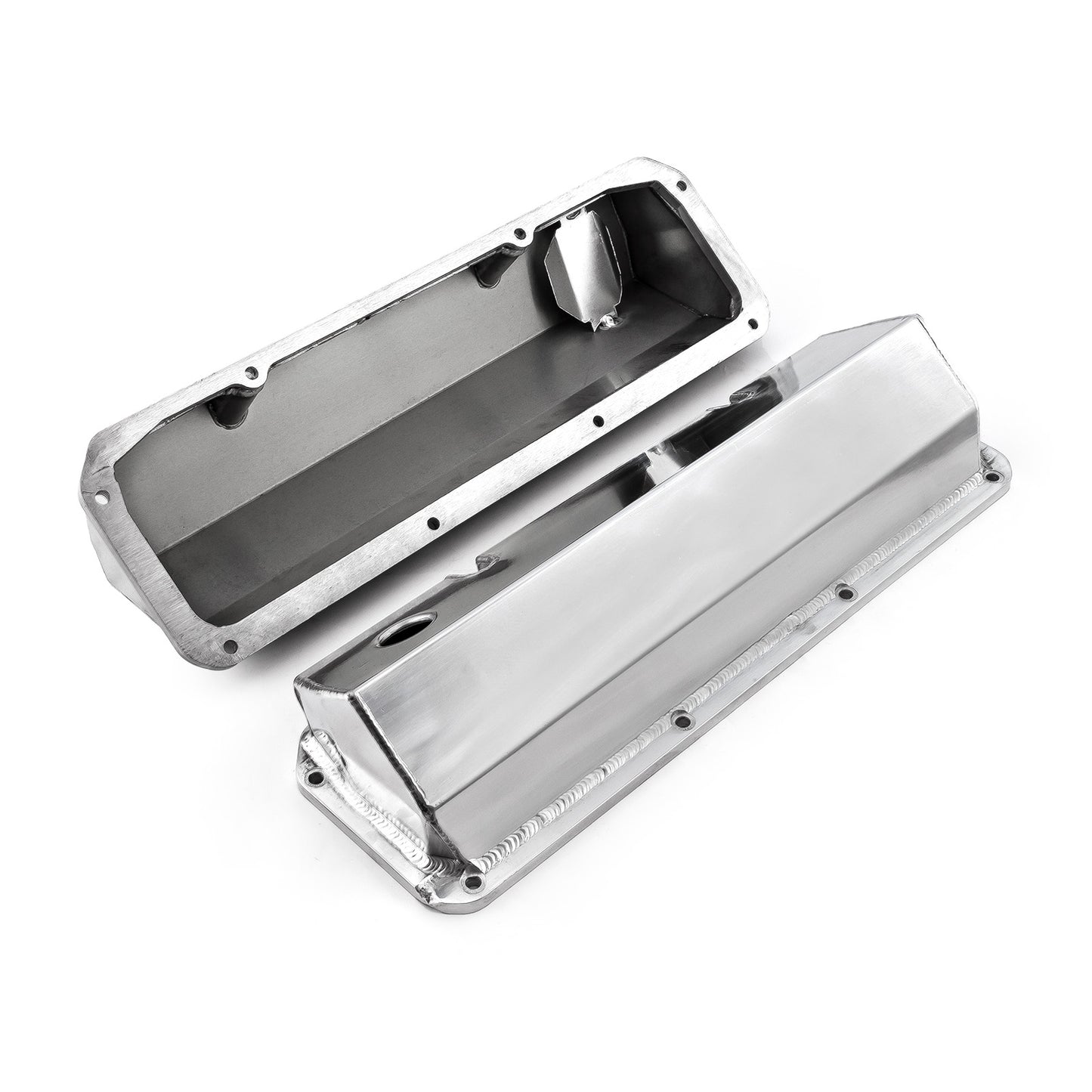 Ford 351C Cleveland Polished Fabricated Valve Covers -Tall w/ Hole