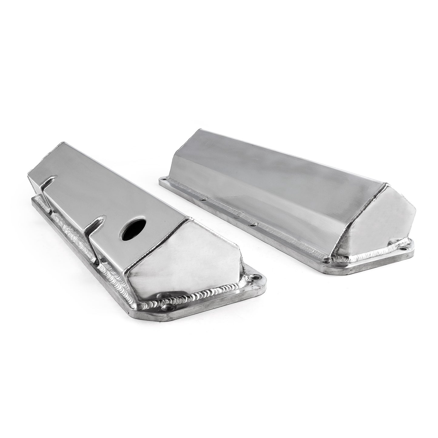 Ford 351C Cleveland Polished Fabricated Valve Covers -Tall w/ Hole