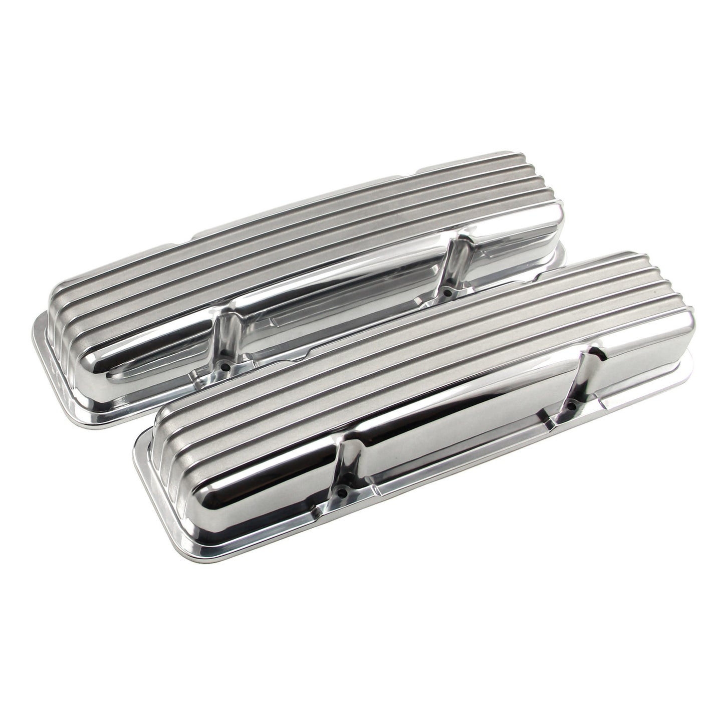 Tapas de válvulas de aluminio con aletas nostálgicas para Chevy SBC 350 (cortas, sin orificio)