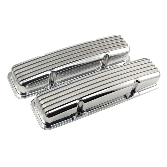 Tapas de válvulas de aluminio con aletas nostálgicas para Chevy SBC 350 (cortas, sin orificio)