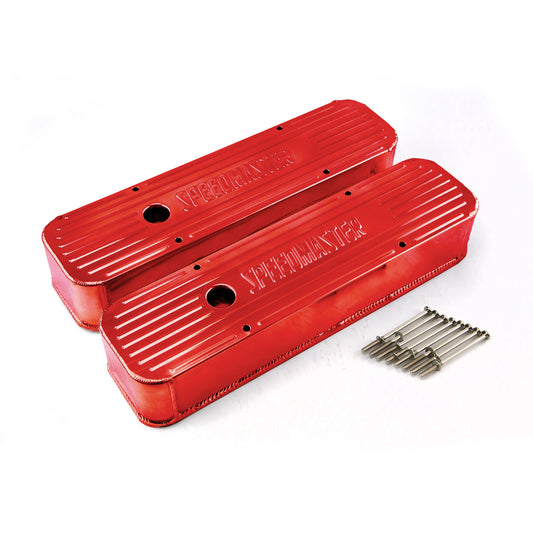 Chevy SBC 350 Red Anodized Fabricated Valve Covers - Tall w/ Hole