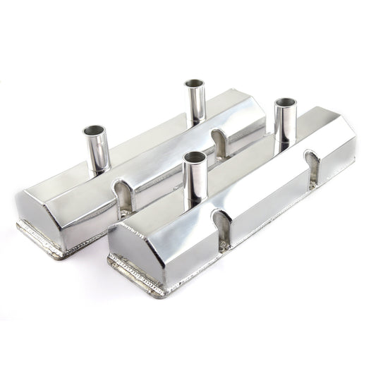 Chevy SBC 350 Fabricated Polished Circle Track Valve Covers - Tall w/ Tubes on