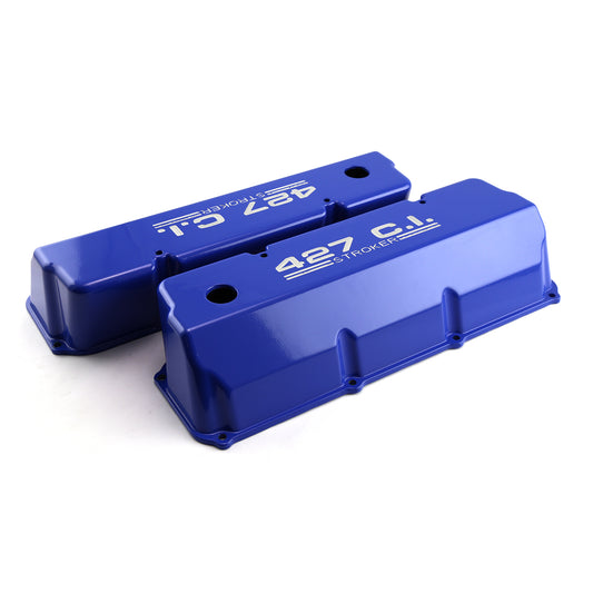 Tapas de válvulas de aluminio azul "427" para Ford 302 351C Cleveland - Altas con orificio