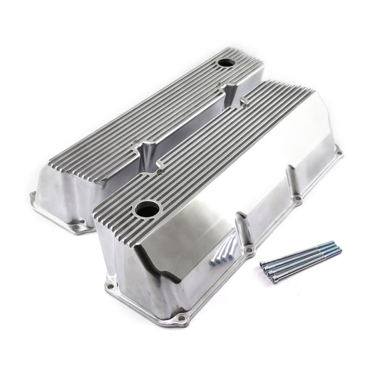 Ford 351C Cleveland Polished Aluminum Finned Valve Covers Tall w/Hole