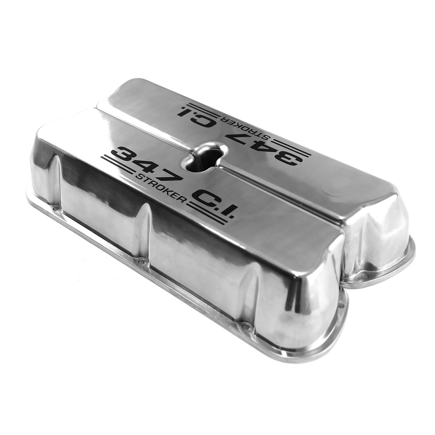 Ford SB 289 302 351w Polished Alum. 347 Stroker Black Valve Covers No Hole