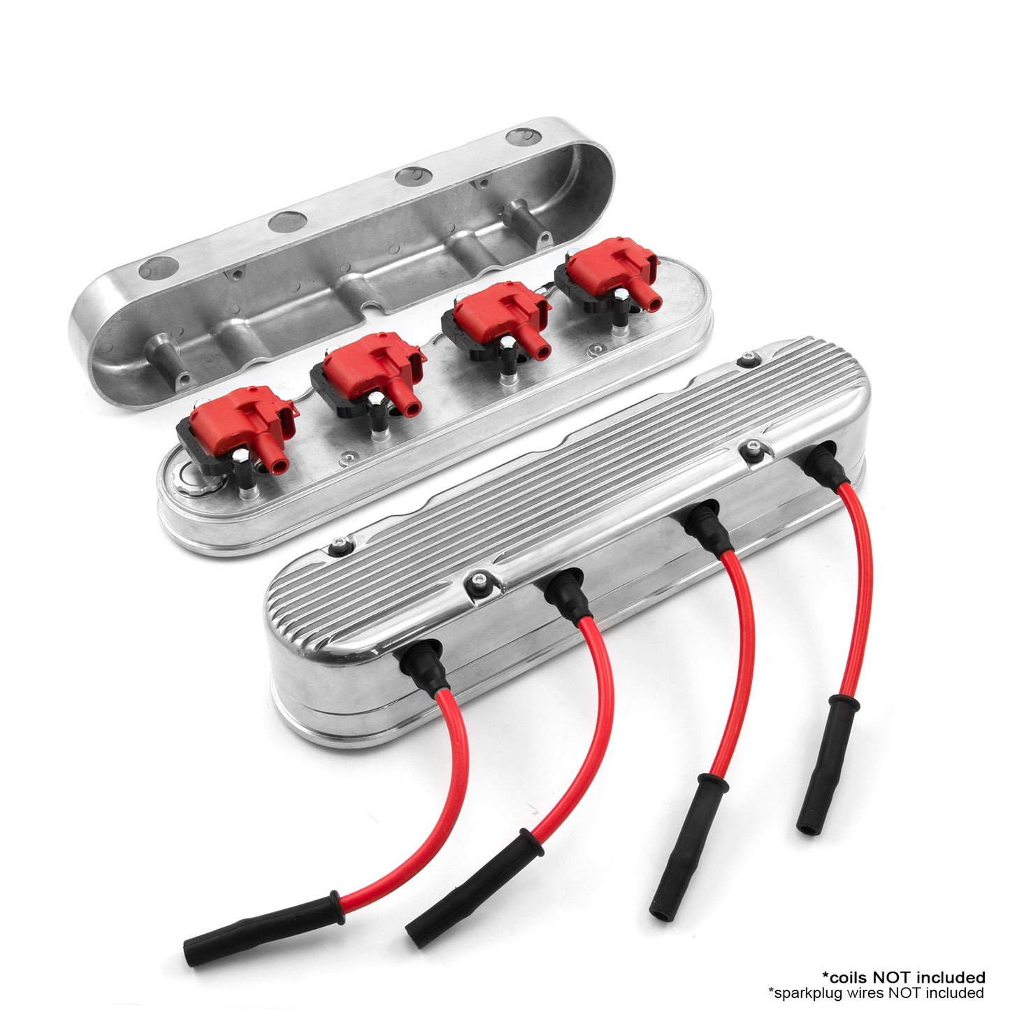 Chevy LS 2pc Finned Vintage Hidden Coil Aluminum Valve Cover - Polished