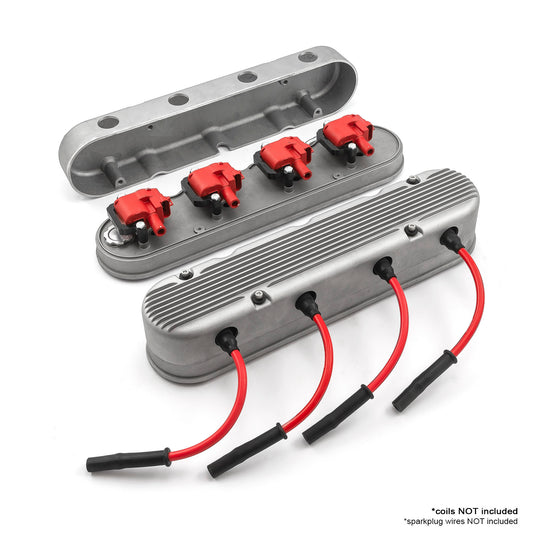 Chevy LS 2pc Finned Vintage Hidden Coil Aluminum Valve Cover - Satin