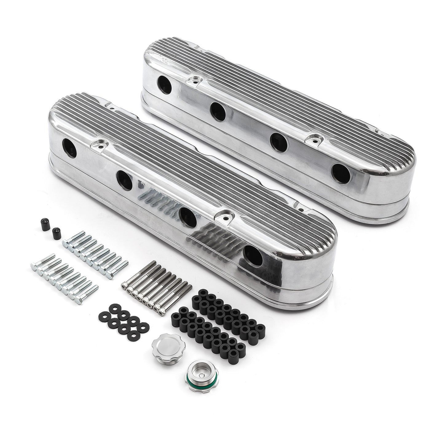 Kit de cables para bobinas ocultas de aluminio de 2 piezas con aletas para Chevy LS [pulido]