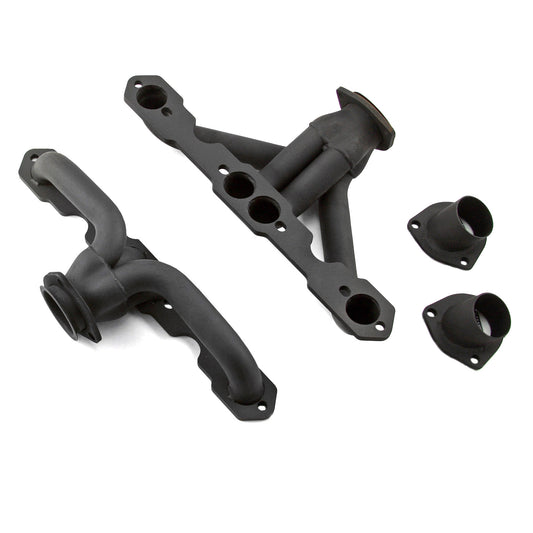 Chevy SBC 350 1955-57 Tri-5 Shorty Black Headers Straight Plug Heads