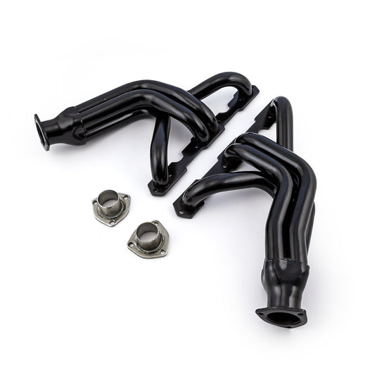 Cabezales de escape rectos negros de longitud media Tri-5 para Chevy SBC 350 1955-57