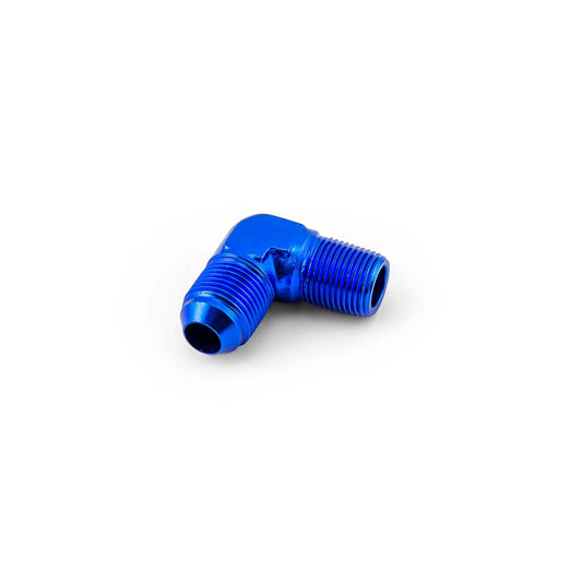 Adaptador de aluminio abocinado de 90 grados de 3/8" NPT a -8 AN macho