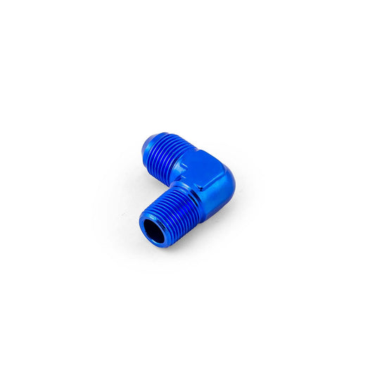Adaptador de aluminio abocinado de 90 grados de 3/8" NPT a -8 AN macho