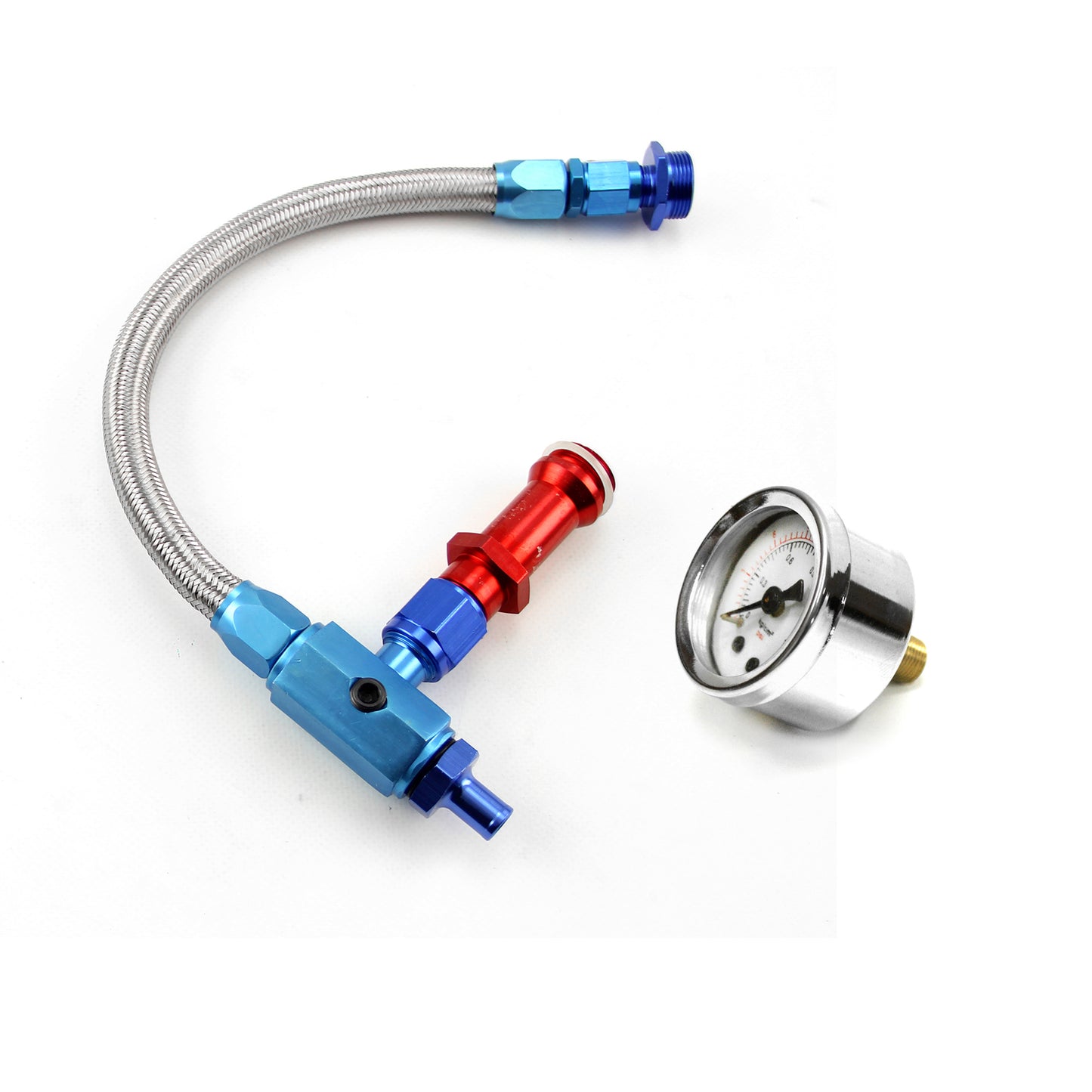 Línea de entrada de combustible para carburador trenzada de 7/8" x 20 (compatible con Holley) + manómetro