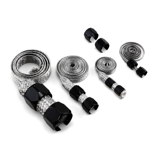 Kit universal de manguera trenzada de acero inoxidable y manguito de extremo - Negro
