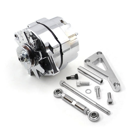 Kit de alternador de 3 cables y soporte de aluminio pulido para Chevy SBC 350 de 100 amperios y LWP