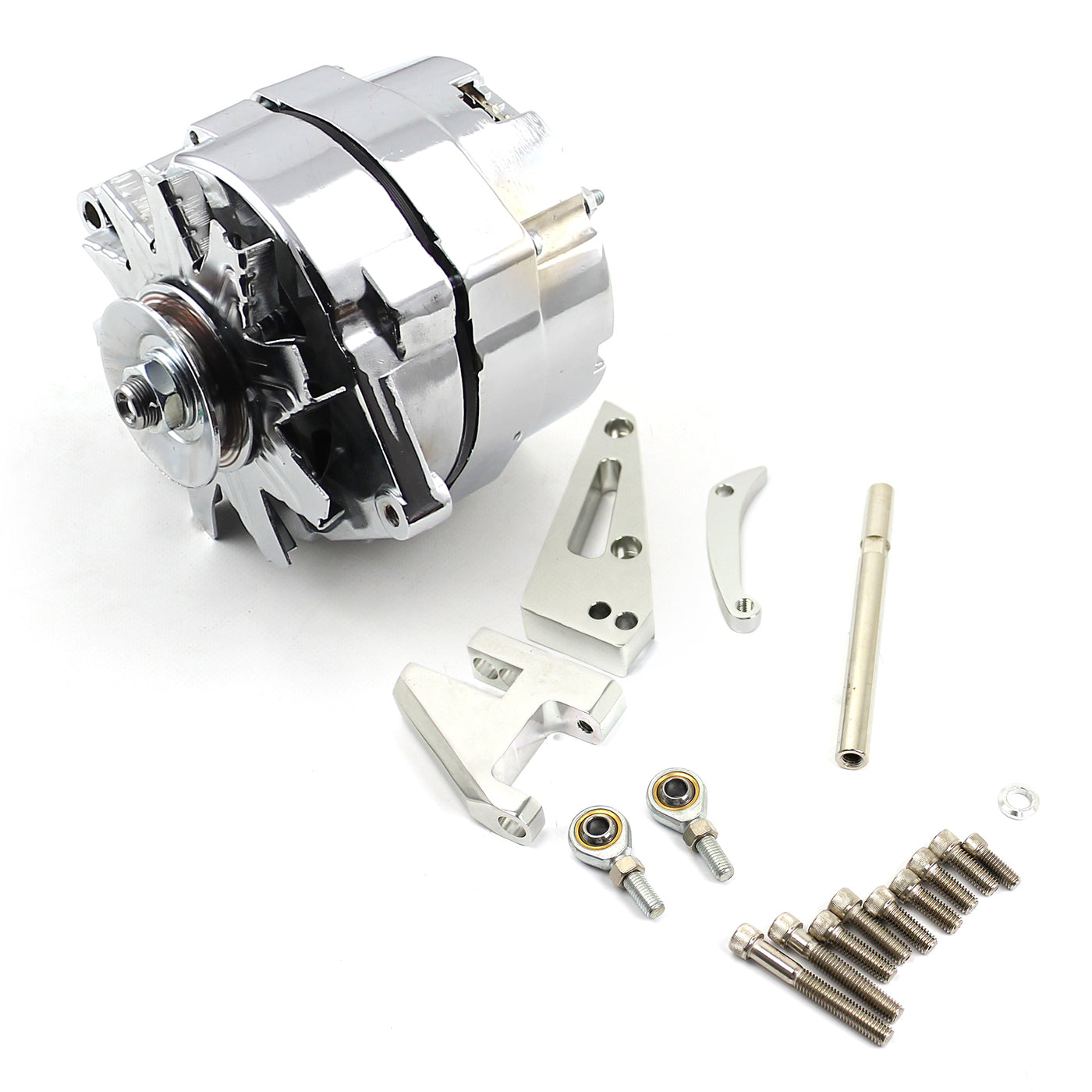 Kit de alternador de 3 cables y soporte SWP de aluminio pulido para Chevy SBC 350 de 100 amperios
