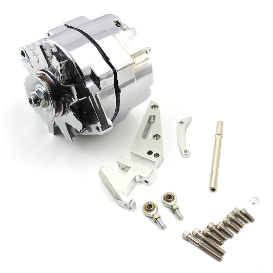 Kit de alternador de 3 cables y soporte SWP de aluminio pulido para Chevy SBC 350 de 100 amperios