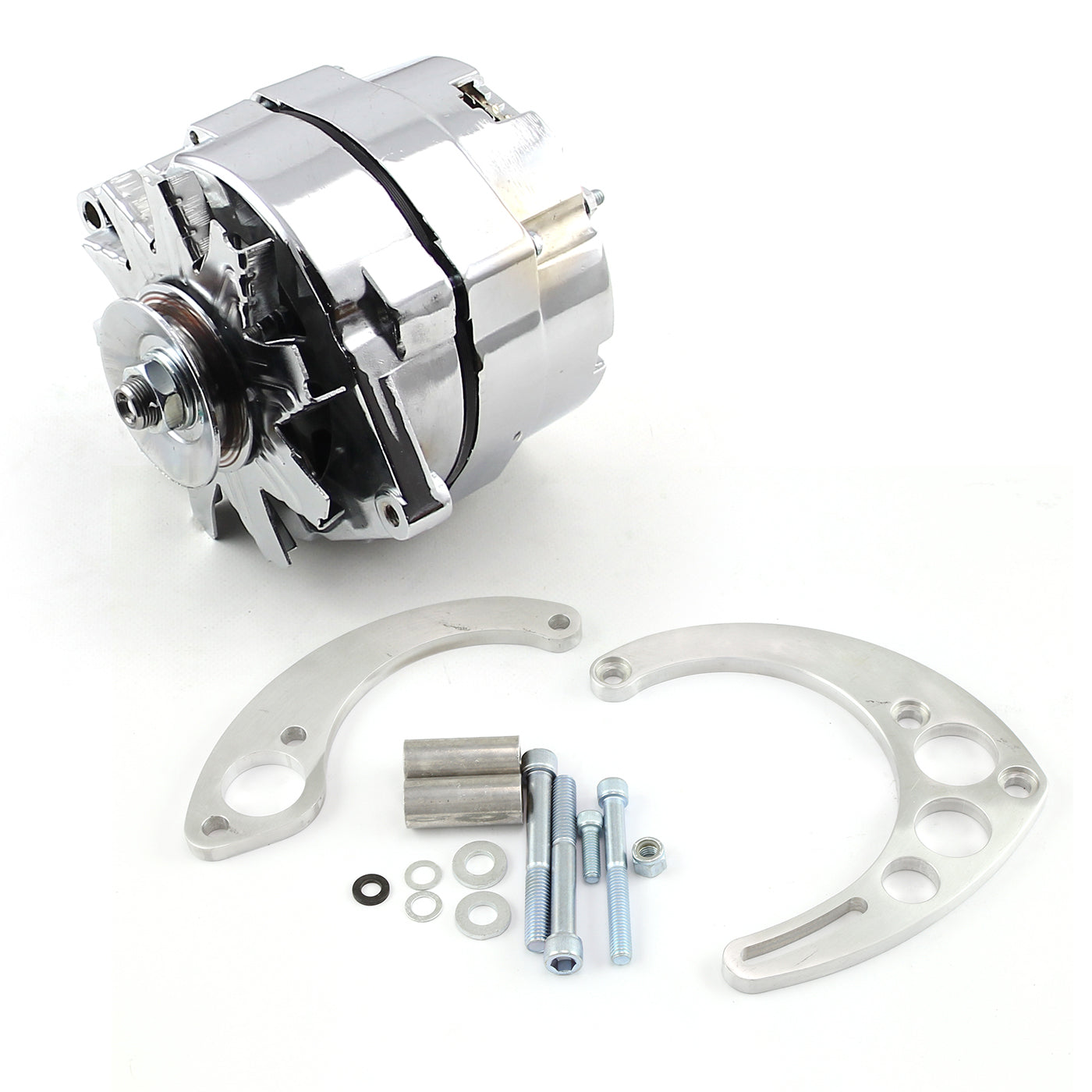 Chevy BBC 454 100 Amp 3 Wire Alternator & Short/Electric Pump Billet Bracket Kit