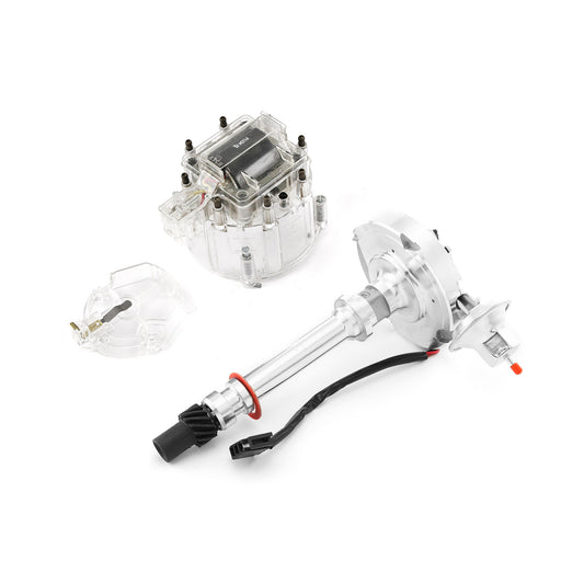 Distribuidor HEI de bobina de 65K para Chevy SBC 350 BBC 454 Serie 6000 [Tapa transparente]