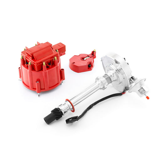 Distribuidor HEI de bobina de 65K para Chevy SBC 350 BBC 454 Serie 6000 [Tapa roja]