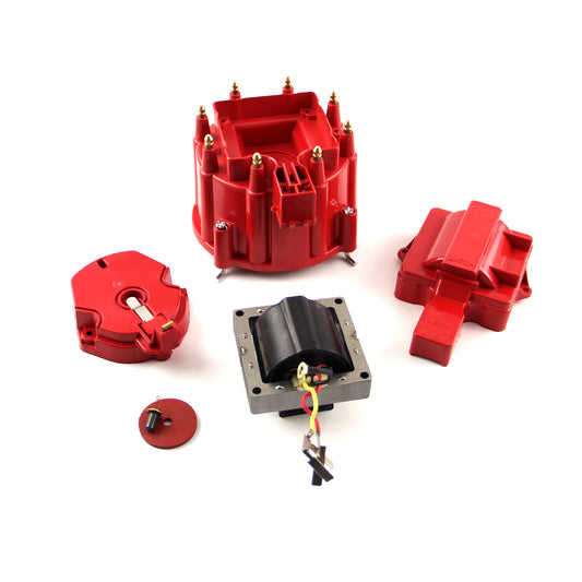 HEI Distributor Cap Rotor 65K Coil Cover Red Upgrade Kit
