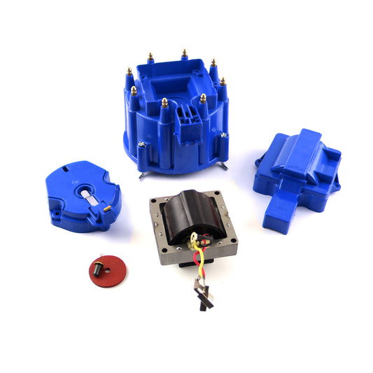 Kit de actualización de tapa de distribuidor HEI, rotor y bobina de 65 000 cc, color azul