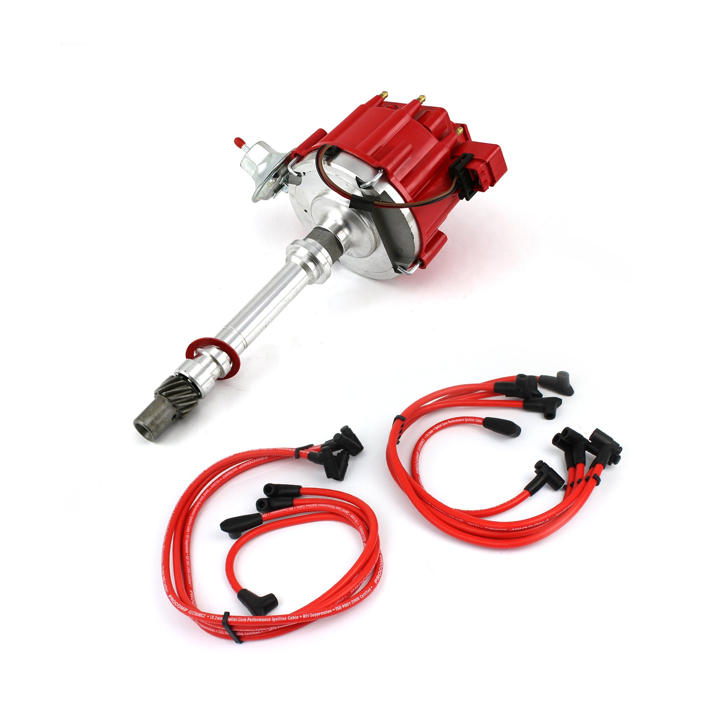 Distribuidor HEI de bobina Chevy SBC 350 BBC 454 65K con cables de bujía de 10,5 mm